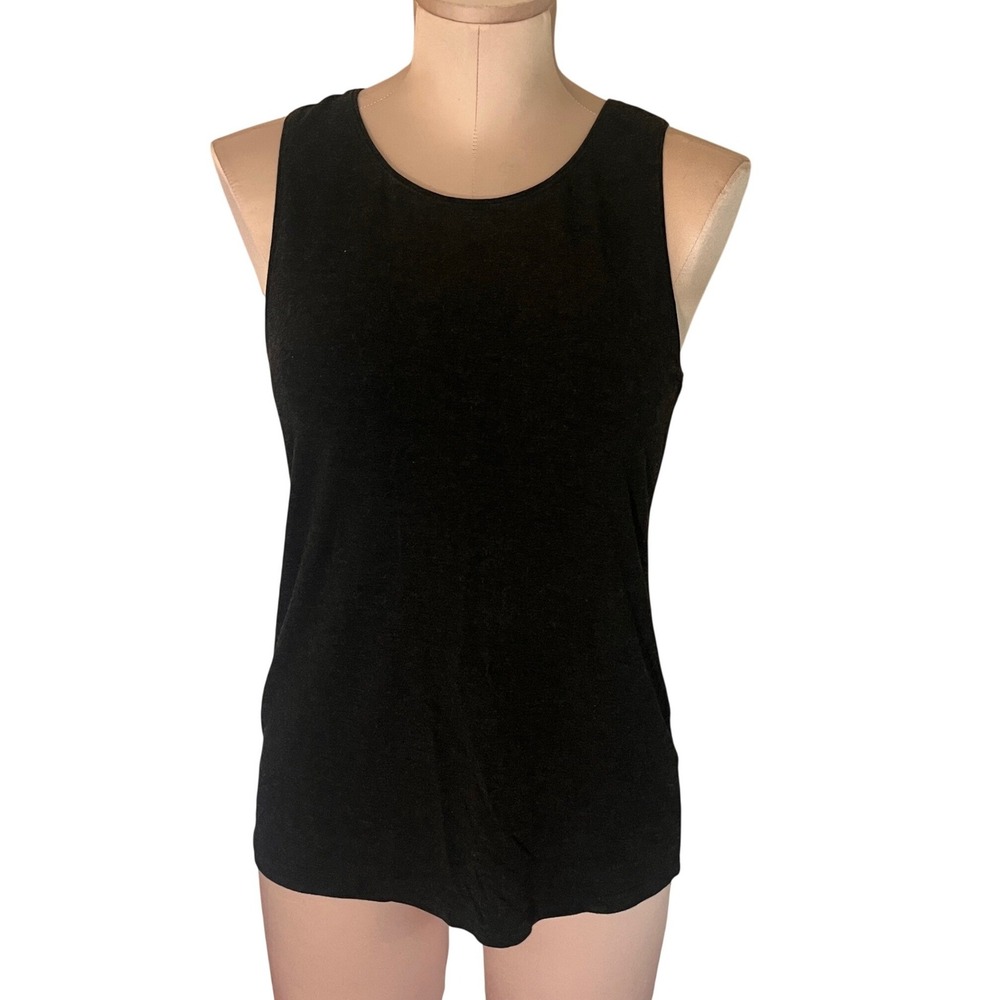 Eileen Fisher Petite PS Charcoal Gray Viscose Jersey Tank Top Scoop Neck Minimal